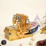 mini arti machine with bholenath carving on it and blue drum having trishool, shivaling , nandi jalar machine aarti machine automatic arti machine mini aarti machine