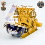 Mini arti pooja machine with blue drum and nandi trishool and shivaling painted on it