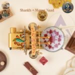 Shankh & Mor nad Mini pooja arti machine with nakshi bell and blue drum having mushak handpainted | Jalar machine | aarti machine| Mini arti machine| automatic aartimachi| electric arti machine