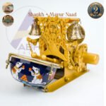 Shankh & Mor nad Mini pooja arti machine with nakshi bell and blue drum having mushak handpainted | Jalar machine | aarti machine| Mini arti machine| automatic aartimachi| electric arti machine