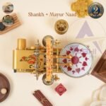 Shankh + Mor Nad compact sized puja arti machine with gada and lotus handpainted on ss blue colored drum | Jalar machine | aarti machine| Mini arti machine| automatic aartimachi| electric arti machine