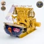 Shankh + Mor Nad compact sized puja arti machine with gada and lotus handpainted on ss blue colored drum | Jalar machine | aarti machine| Mini arti machine| automatic aartimachi| electric arti machine