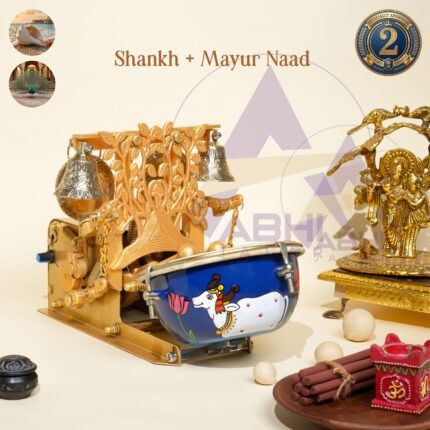 Shankh Kalakari Krishna carving on mini pooja electric machine with handpainting on it with drum having blue color | Jalar machine | aarti machine| Mini arti machine| automatic aartimachi| electric arti machine