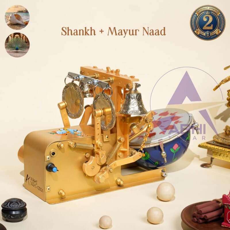 Shankh Kalakari Krishna carving on mini pooja electric machine with handpainting on it with drum having blue color | Jalar machine | aarti machine| Mini arti machine| automatic aartimachi| electric arti machine